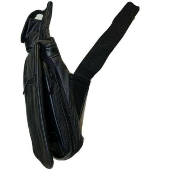 bb design tm black Leather Sling  bag carry crossbody - Picture 3 of 9